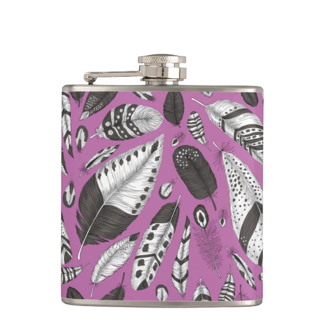 Feathers pattern hip flask (Front)