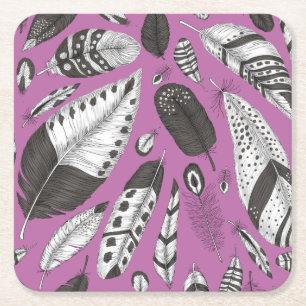 Feathers pattern square paper coaster