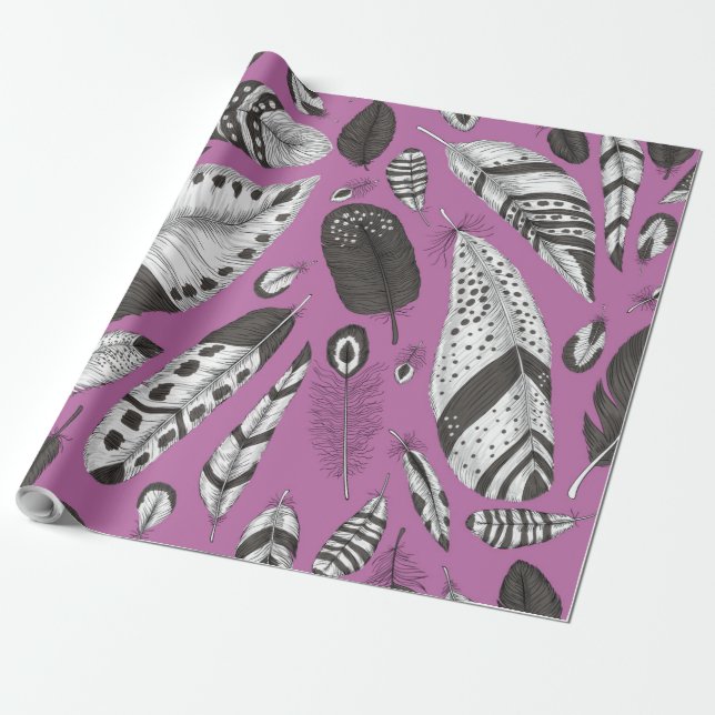 Feathers pattern wrapping paper (Unrolled)