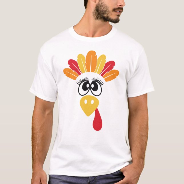 Feathers Turkey Face Thanksgiving Family Group T-Shirt (Front)