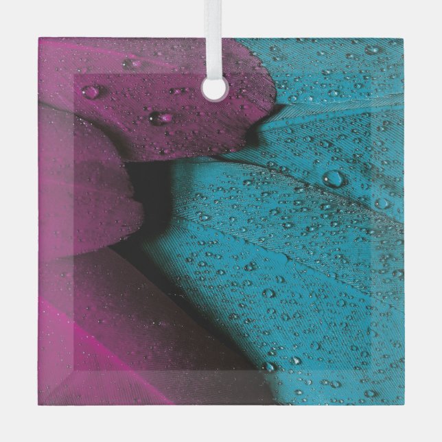 FEATHERS WET  GLASS TREE DECORATION (Front)