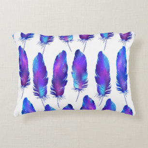 Feathers with space texture, magical pattern. decorative cushion