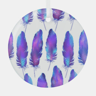 Feathers with space texture, magical pattern. glass tree decoration