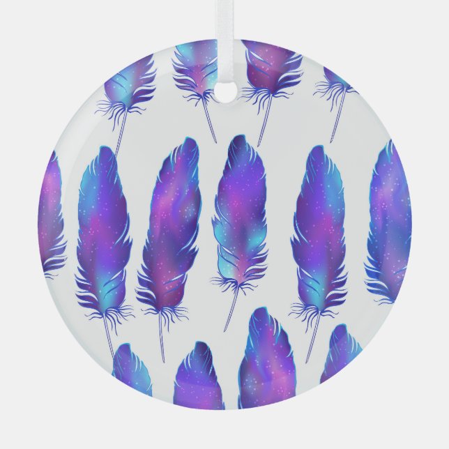 Feathers with space texture, magical pattern. glass tree decoration (Front)