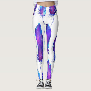 Feathers with space texture, magical pattern. leggings