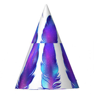Feathers with space texture, magical pattern. party hat