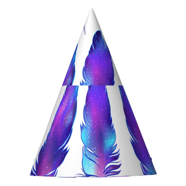 Feathers with space texture, magical pattern. party hat (Front)