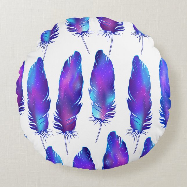 Feathers with space texture, magical pattern. round cushion (Front)