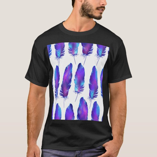 Feathers with space texture, magical pattern. T-Shirt (Front)