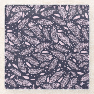 Feathery Fantasy: Romantic Pattern Creation Glass Coaster