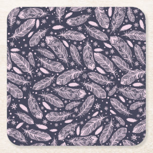 Feathery Fantasy: Romantic Pattern Creation Square Paper Coaster