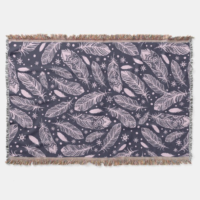 Feathery Fantasy: Romantic Pattern Creation Throw Blanket (Front)