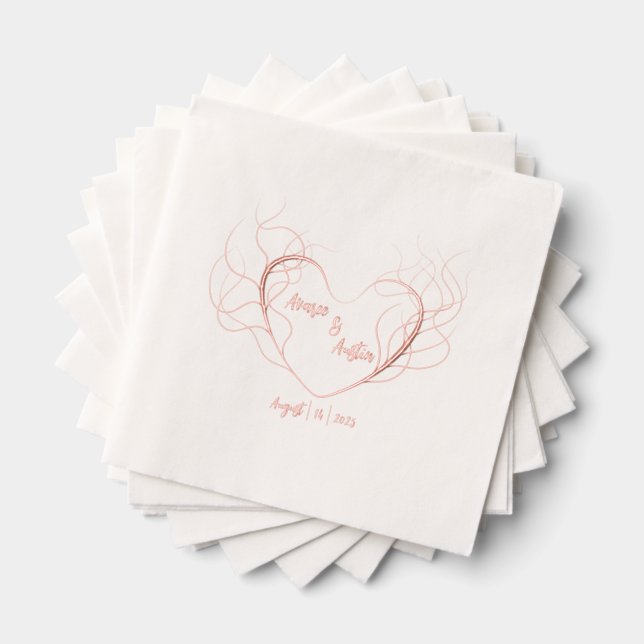 Feathery Heart Shaped Centre Monogramed  Foil Napkins (Insitu (Stacked))