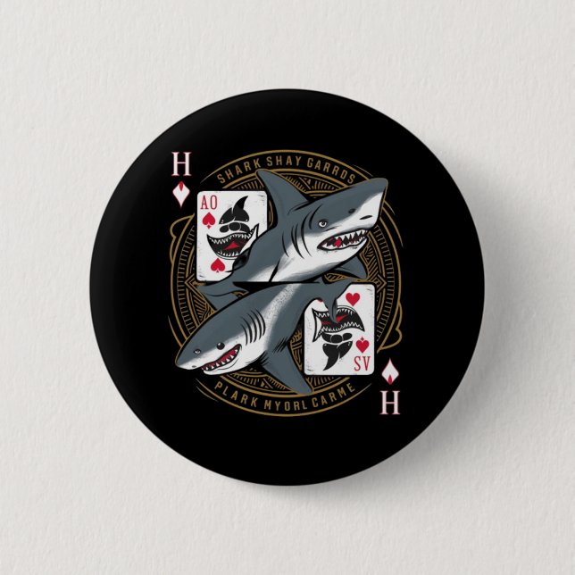 featuring shark playing cards 6 cm round badge (Front)
