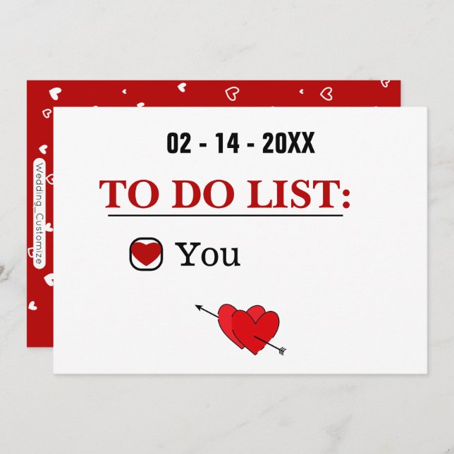 February 14 To Do List Naughty Valentines Day Card (Front/Back)