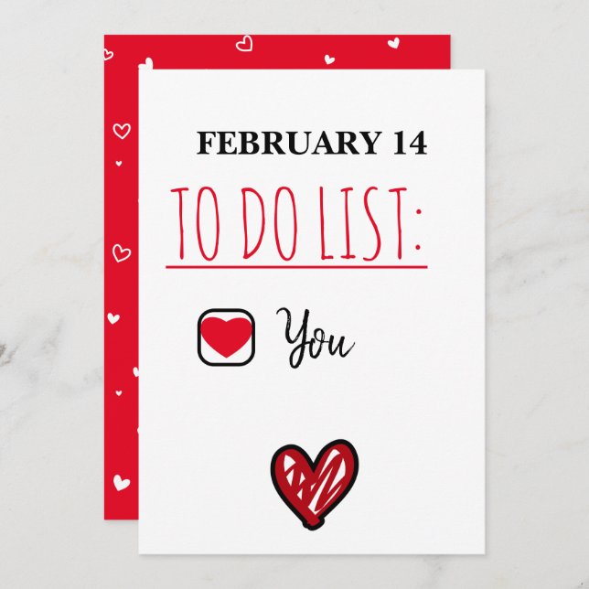 February 14 To Do List Naughty Valentines Day Card (Front/Back)