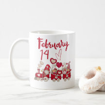 February 14, valentine gnomes train coffee mug