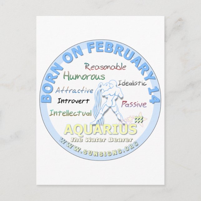 February 14th Birthday - Aquarius Postcard (Front)