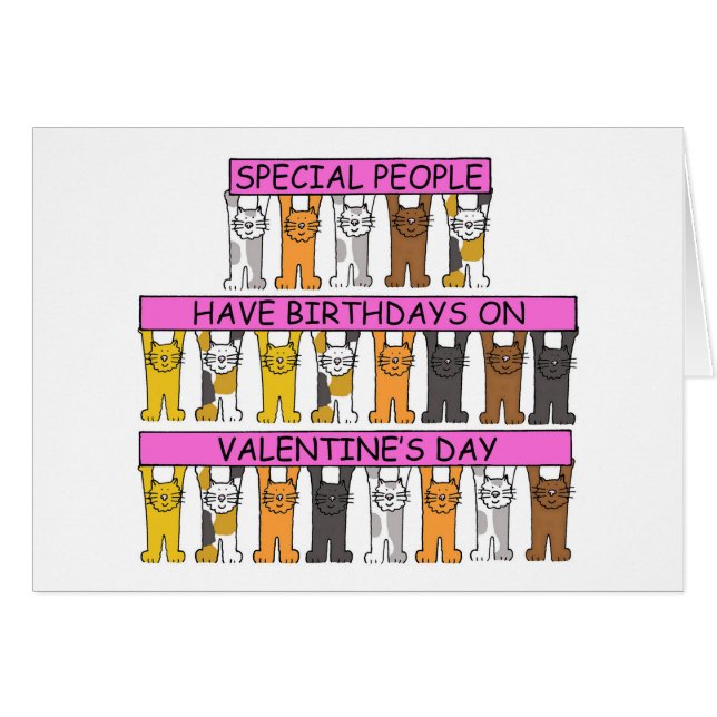 February 14th Birthday Cute Cartoon Cats (Front Horizontal)