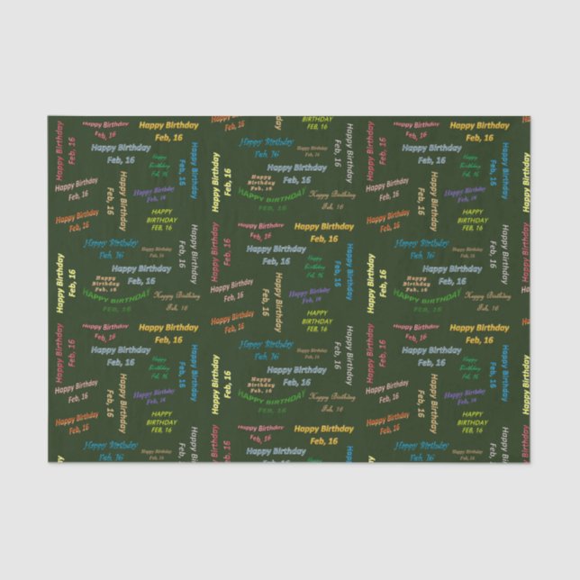 February, 16 Birthday Tissue Paper (Front)