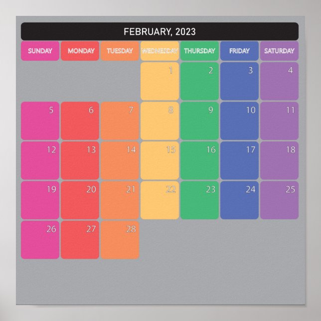 February 2023 planer calendar colour days poster (Front)
