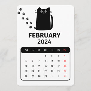 February 2024 Stand Alone Black Cat Calendar Menu