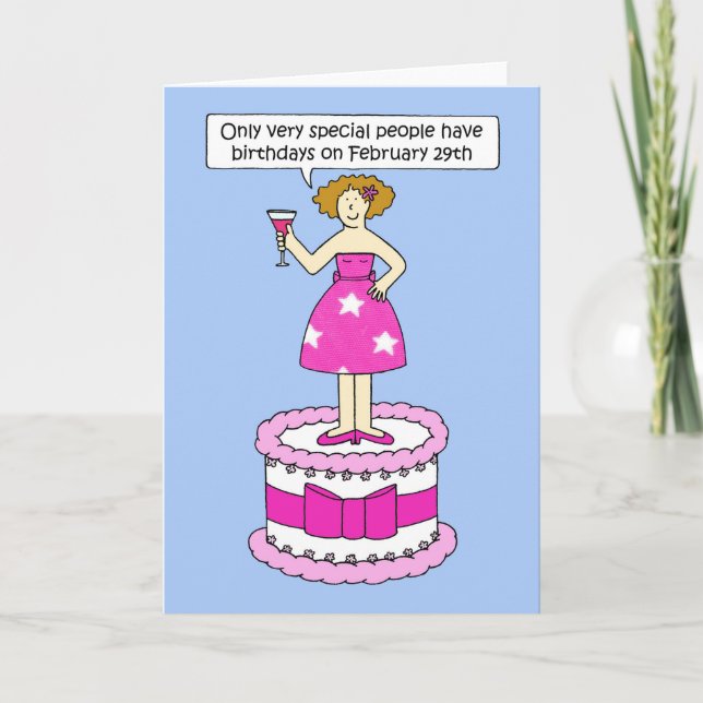 February 29th Birthday, Lady on a Cake. Card (Front)