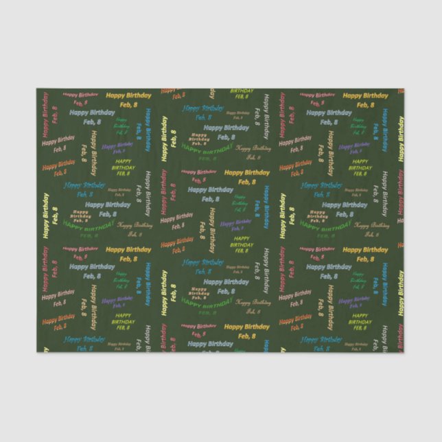 February, 8 Birthday Tissue Paper (Front)