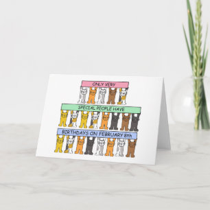 February 8th Birthday, Cartoon Cats. Card