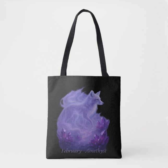 February Amethyst – Mystical Fox & Crystal Tote Bag (Front)