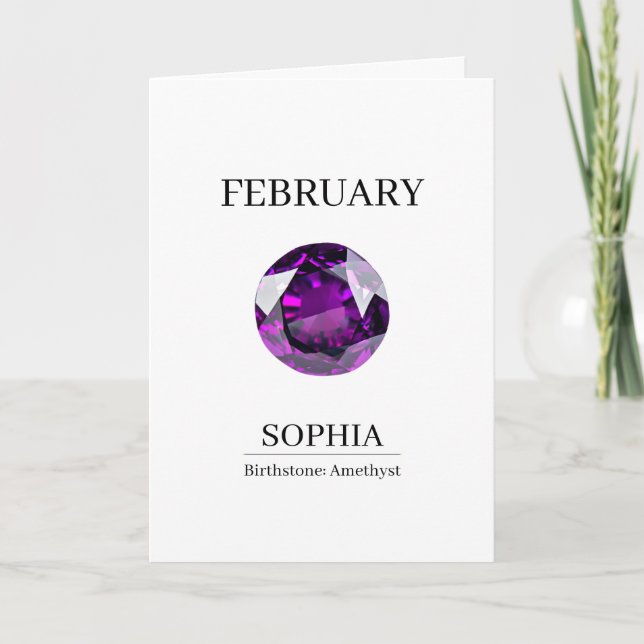 February Amethyst Personalised Birthday Card (Front)