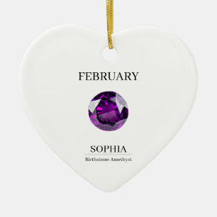 February Amethyst Personalised Birthday Ceramic Ornament