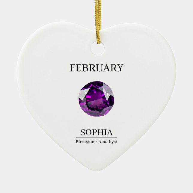 February Amethyst Personalised Birthday Ceramic Ornament (Front)