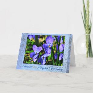 February Beautiful Blue Violets Birthday Card