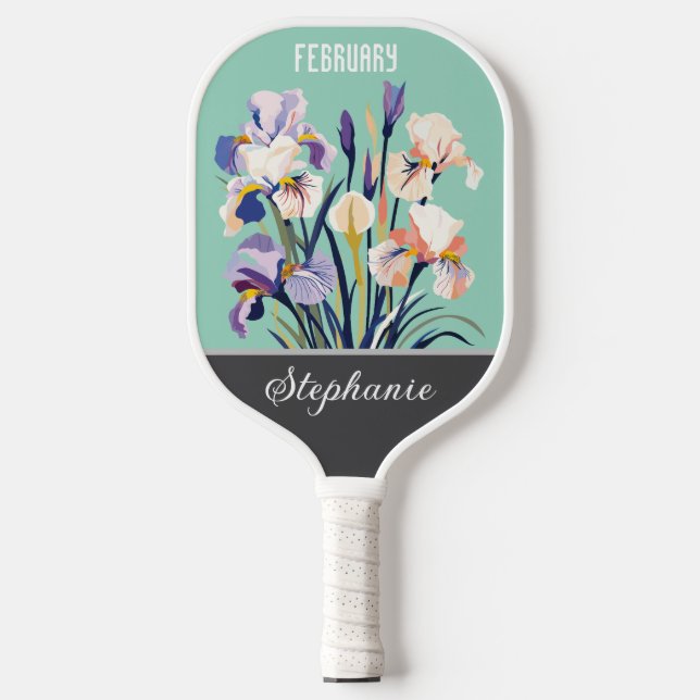 February Birth Flower Custom Name Pickleball Paddle (Front)