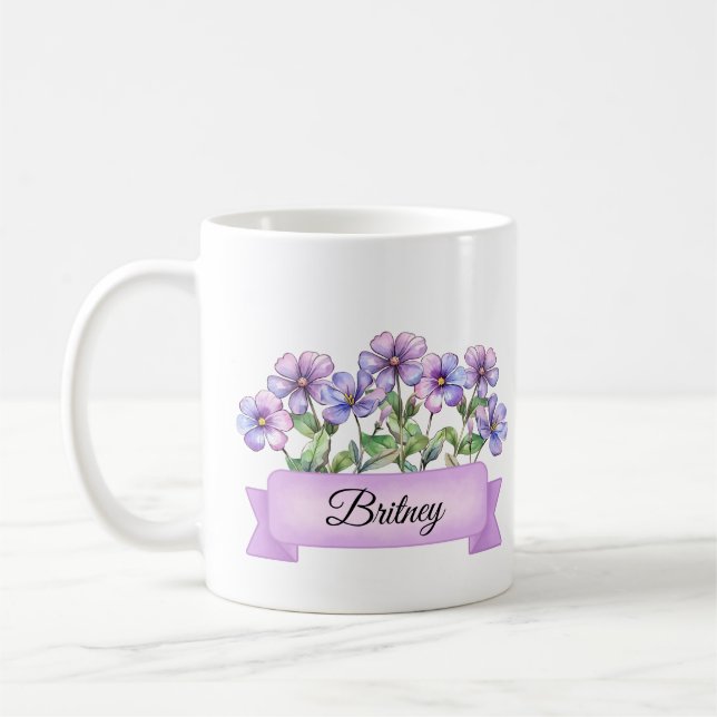 February Birth Flower Custom Violet Coffee Mug (Left)