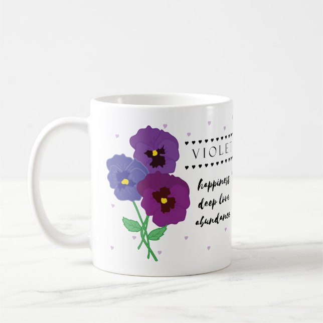 February Birth Flower Mug with Flower Meanings (Left)