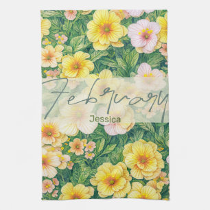 February Birth Flower Primroses Tea Towel