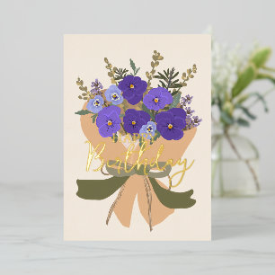 February Birth Flower Purple Violets Floral Foil Holiday Card