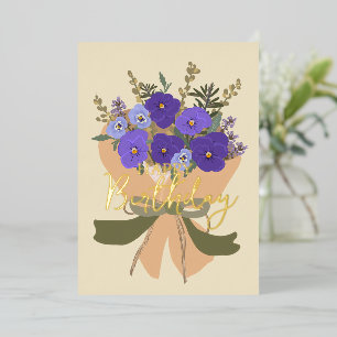 February Birth Flower Purple Violets Floral Foil Holiday Card