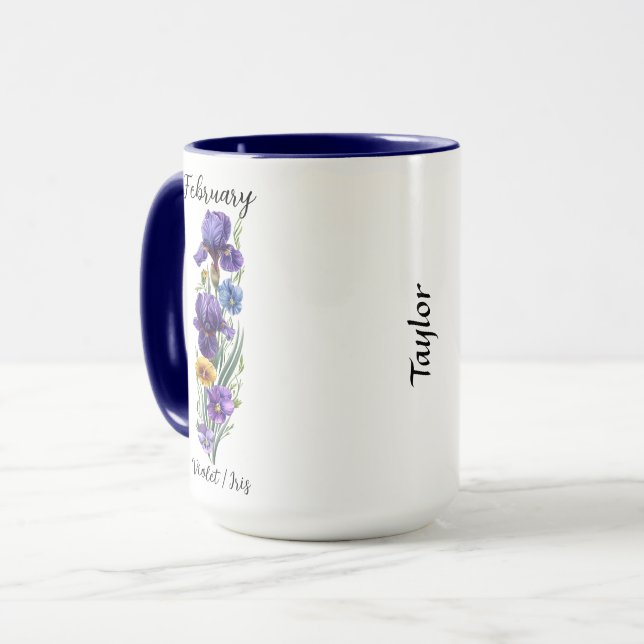 February Birth Flower Violet and Iris Mug (Front Left)