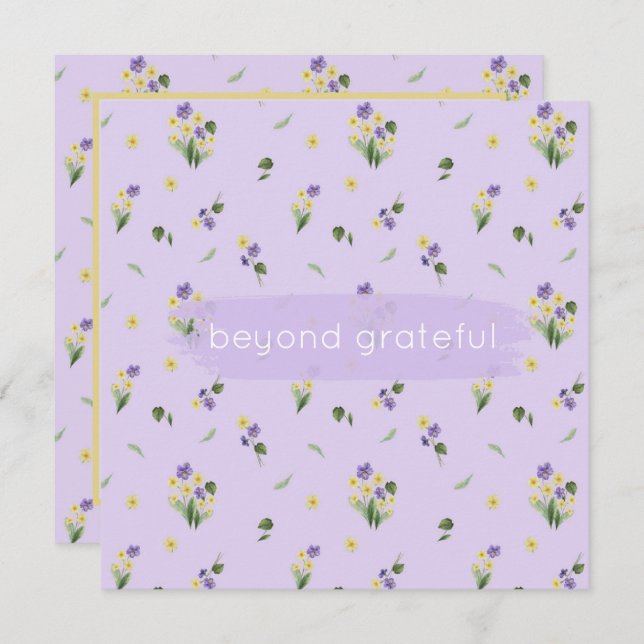 February Birth Flowers Primrose Violet Grateful Thank You Card (Front/Back)