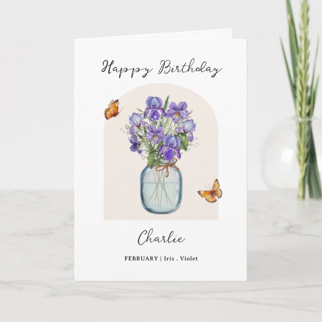 February Birth Month Flower Birthday Card (Front)
