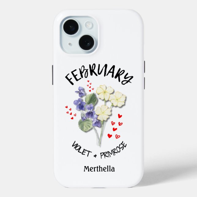FEBRUARY Birth Month Flower Custom Name Case-Mate iPhone Case (Back)