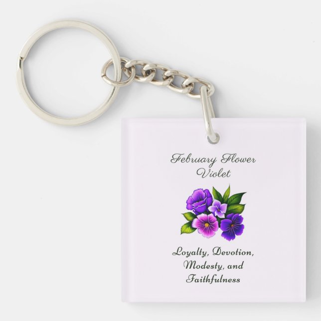 February Birth Month Flower Violet Delicate Floral Key Ring (Front)