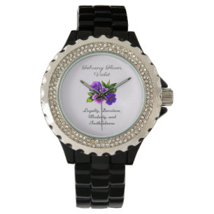 February Birth Month Flower Violet Delicate Floral Watch