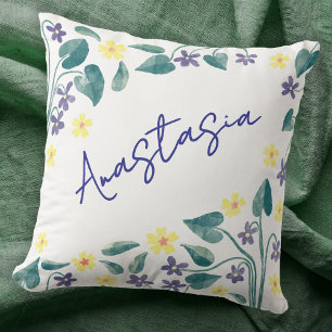 February Birth Month Violet Primrose Personalized Cushion