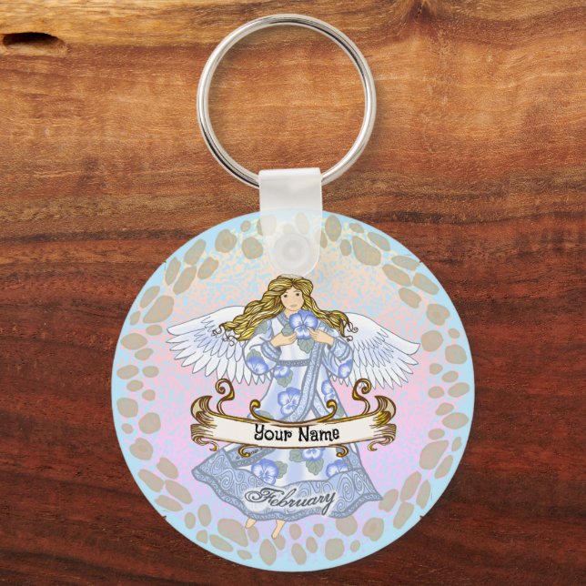 February Birthday Angel birthday custom keychains (Front)