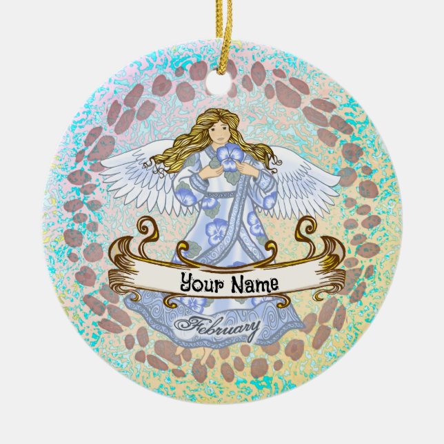February Birthday Angel Ceramic Ornament (Front)