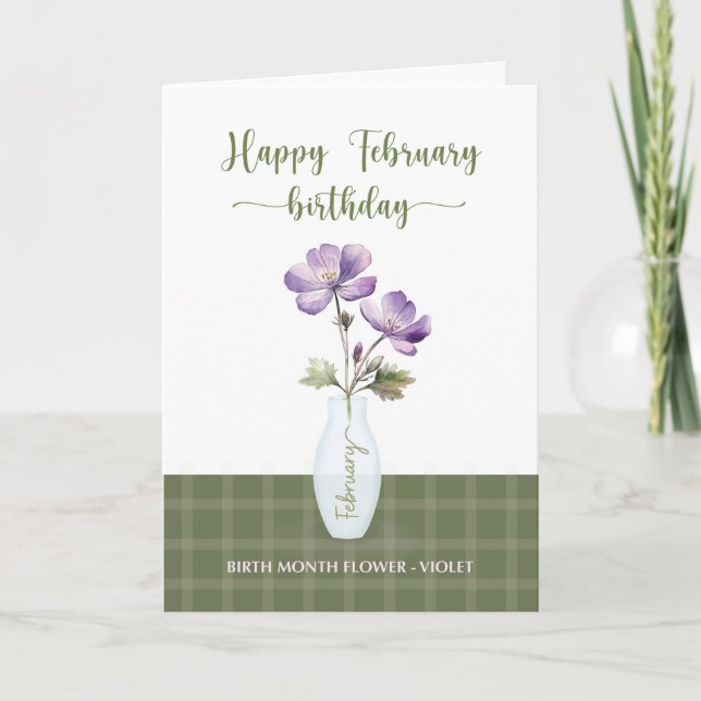 February Birthday Birth Month Flower Violet Card (Front)
